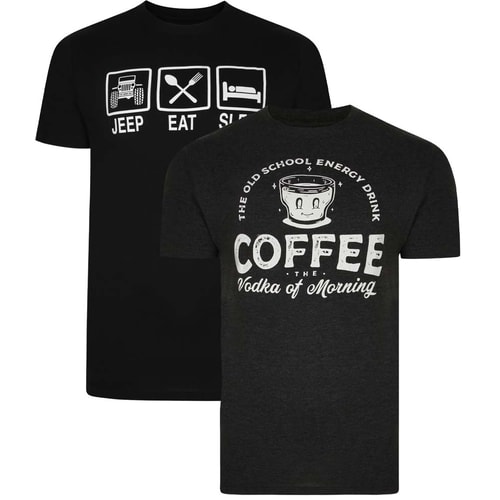 Bigdude 2 Pack Loungewear/Pyjama Top Black/Charcoal